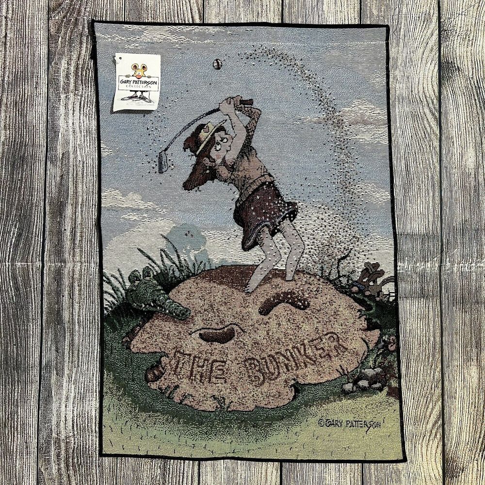 New 1990s Gary Patterson‎ The Bunker Women's Golf 17"x25" Tapestry Wall Hanging